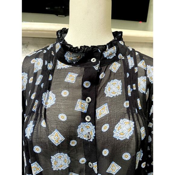 Free People black paisley Sheer Mock Neck Mini Dress flare top sz L Black - Picture 9 of 11